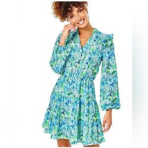 Lilly Pulitzer Womens Kelsie Stretch Dress Size Small Resort White Green Coastal